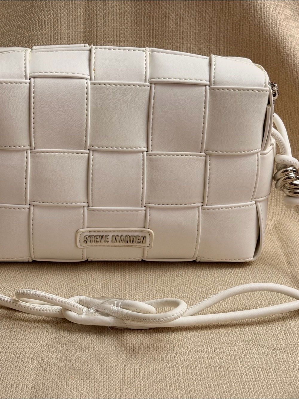 Steve Madden Cream Padded Woven Crossbody Bag